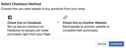 Facebook pozwala wybrać, czy chcesz, aby użytkownicy wymeldowali się na Facebooku, czy też wysyłali ich do Twojej witryny w celu wyewidencjonowania.