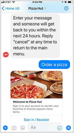 Pizza Hut automatyzuje zamawianie pizzy za pośrednictwem bota Messenger.