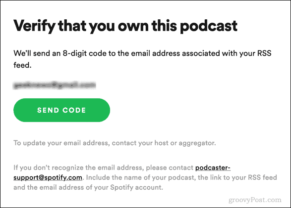 wyślij kod weryfikacyjny do podcastu Spotify
