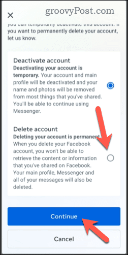 Decydując się na usunięcie konta Facebook na telefonie komórkowym