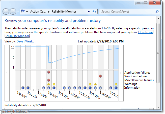znajdź, kiedy problem w systemie Windows 7 zaczyna się od daty