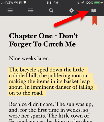 Stuknij ikonę otwartej książki w eBooku w BookFusion na iOS