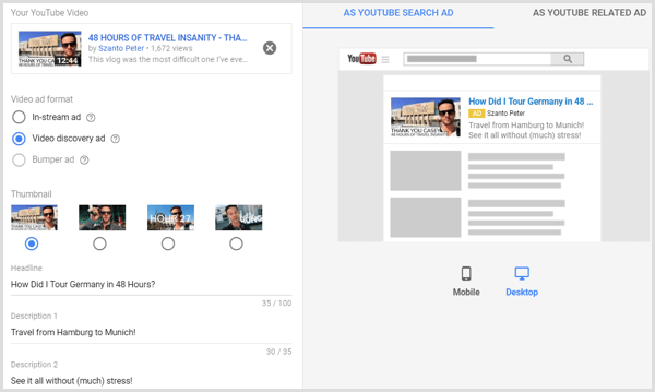 Skonfiguruj kreację wideo YouTube na potrzeby kampanii AdWords.