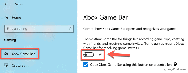 Wyłączanie paska gier Xbox w systemie Windows 10