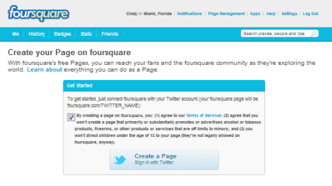Strona biznesowa foursquare