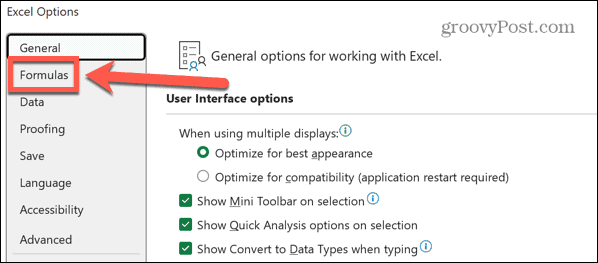 Ustawienia formuł Excela
