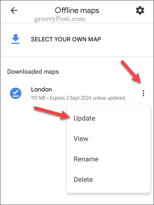 Zaktualizuj mapę offline Map Google