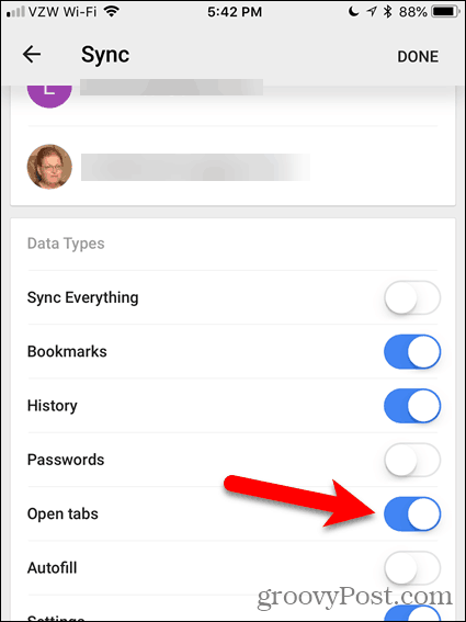 Włącz otwarte karty w Chrome na iOS