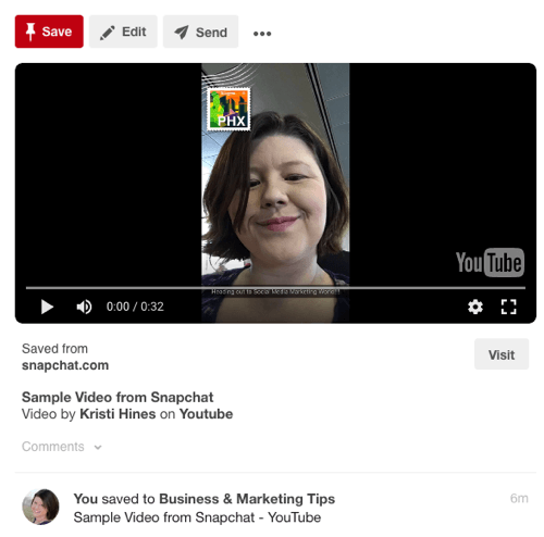 przypinka wideo z Pinteresta do historii snapchata