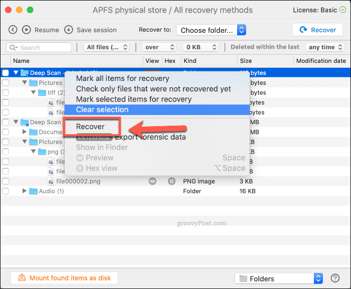 Odzyskiwanie usuniętych plików w Disk Drill na macOS