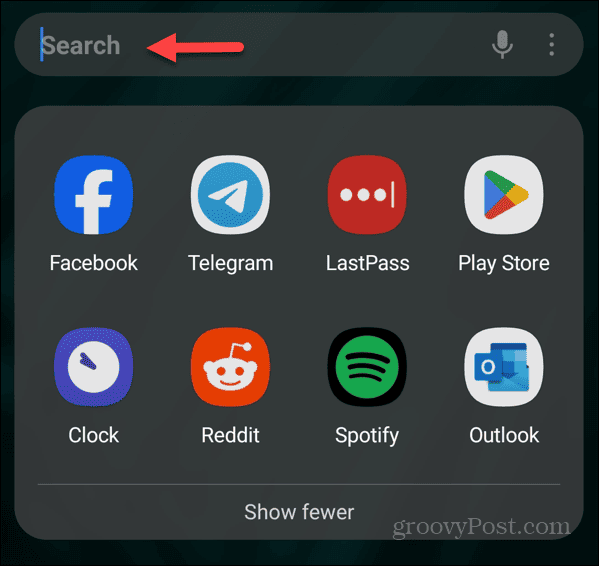 wyszukaj szufladę aplikacji na Androida