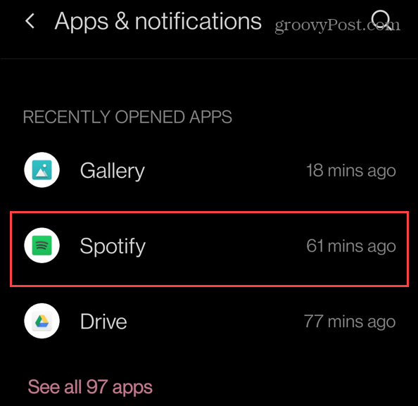 ostatnio zainstalowane aplikacje Spotify