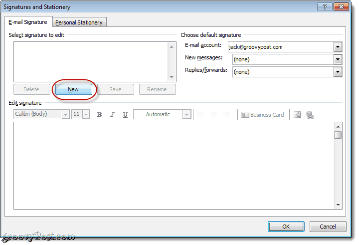 Dołącz wizytówkę w podpisie wiadomości e-mail w programie Outlook 2010