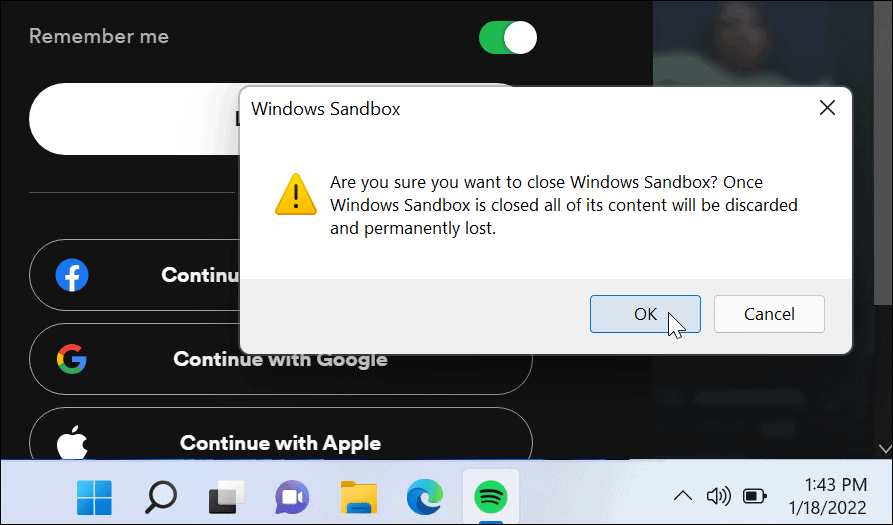 Sprawdź zamknięcie Windows Sandbox