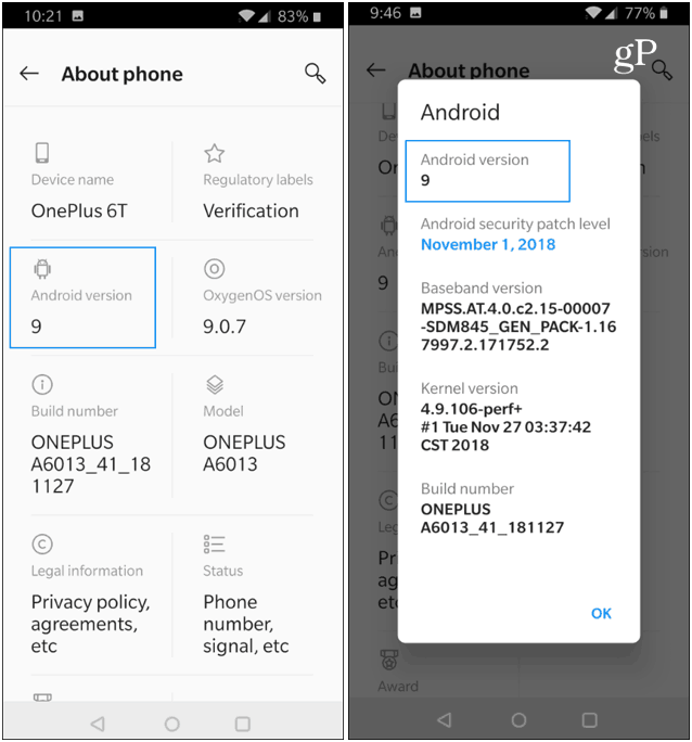 OnePlus Informacje o wersji Androida na telefon