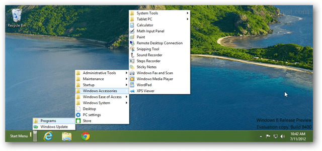 Pasek narzędzi menu Start systemu Windows 8