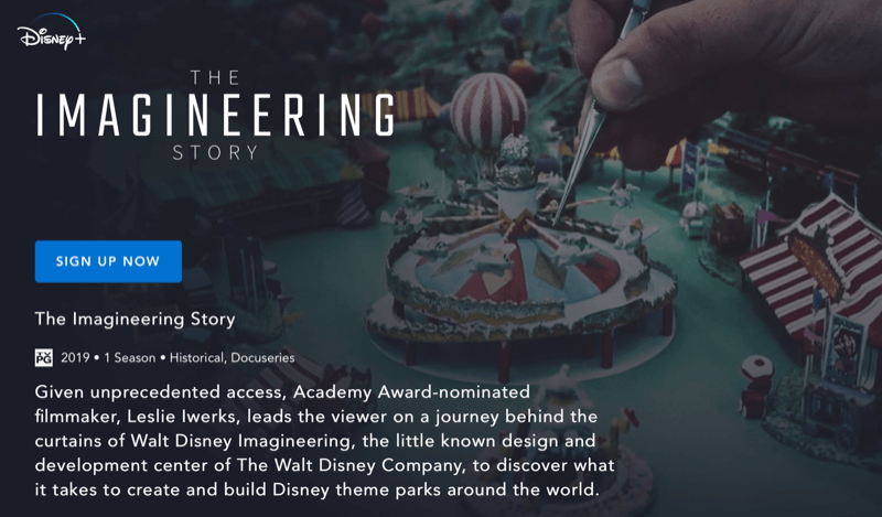 Strona internetowa Disney + The Imagineering Story
