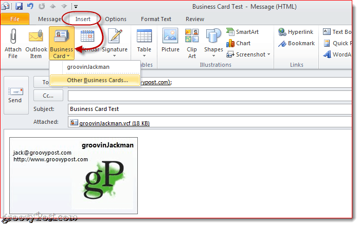 Dołącz wizytówkę w podpisie wiadomości e-mail w programie Outlook 2010