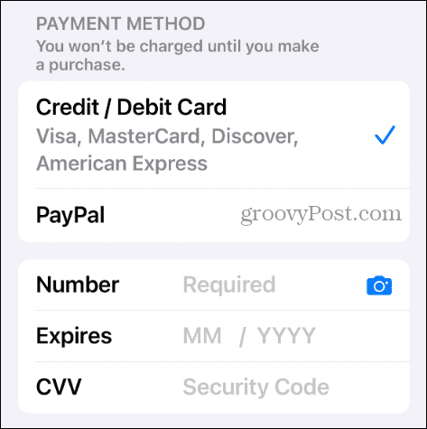 dodaj konto Apple metody płatności