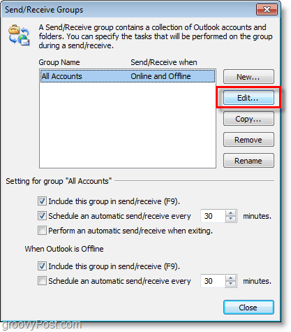 Zrzut ekranu programu Outlook 2010 — edytuj konta