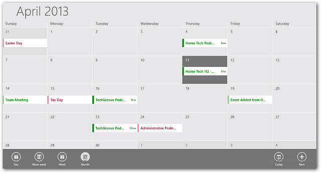 Aplikacja kalendarza Windows RT
