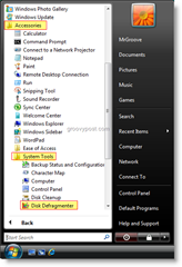 Uruchom Defragmentator dysków z menu Start systemu Windows Vista
