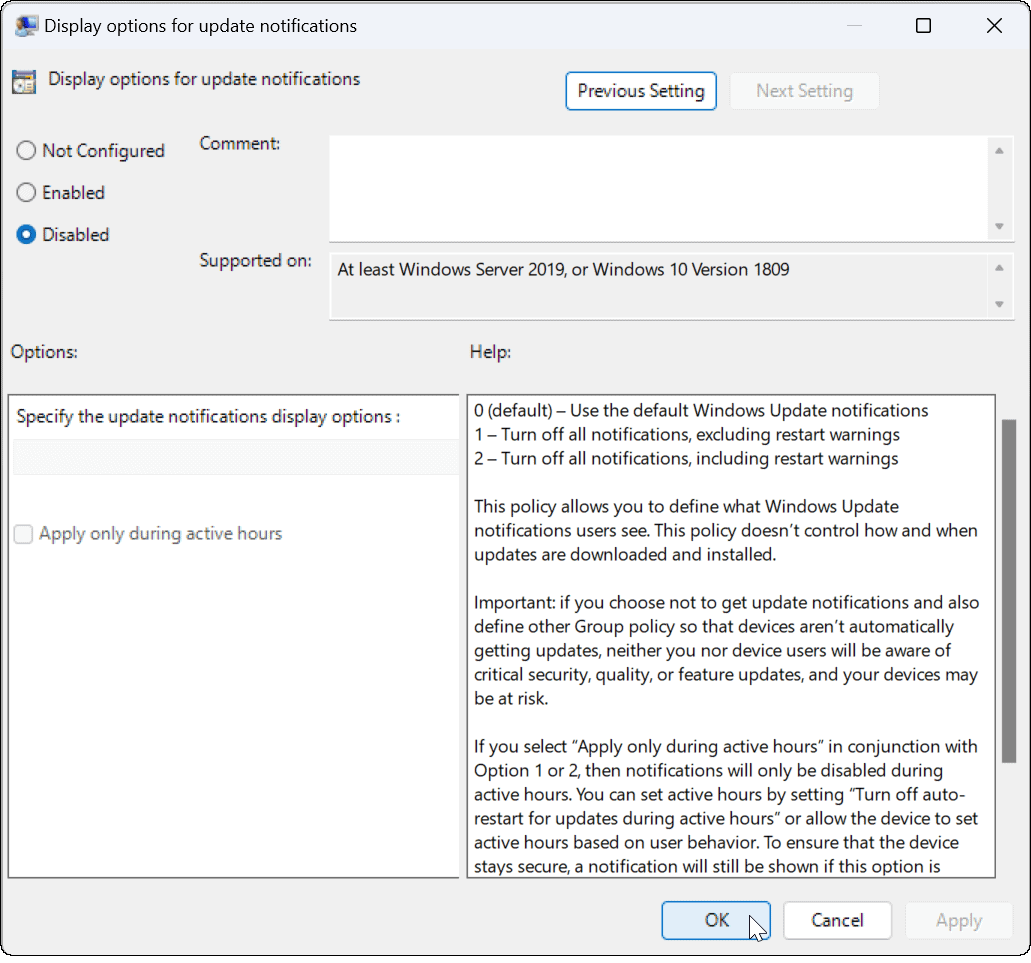 Wyłącz powiadomienia o aktualizacjach w systemie Windows 11