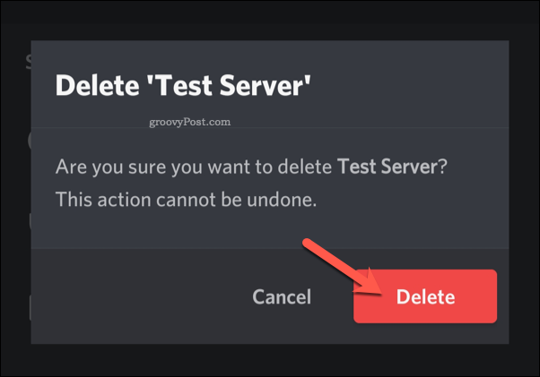 Potwierdź usunięcie serwera w Discord mobile