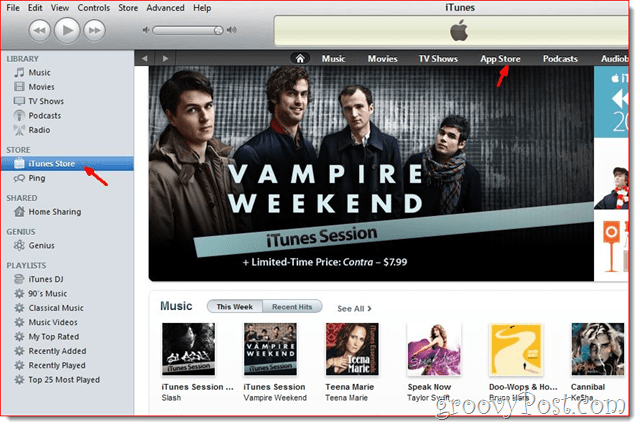 iTunes - kliknij iTunes Store, aby utworzyć konto