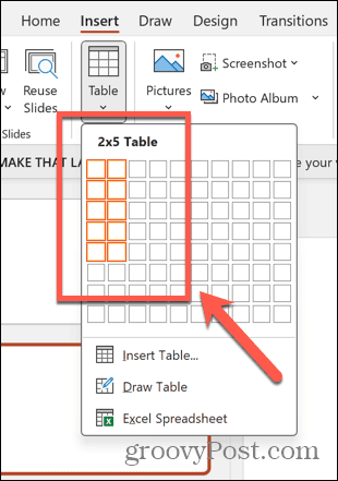 powerpoint wybierz rozmiar tabeli