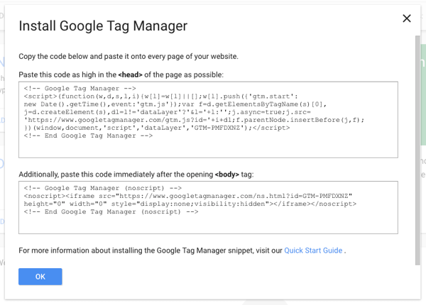 Skopiuj jeden fragment skryptu Menedżera tagów do swojej witryny, a następnie możesz dodać wszystkie pozostałe tagi za pomocą Menedżera tagów Google.