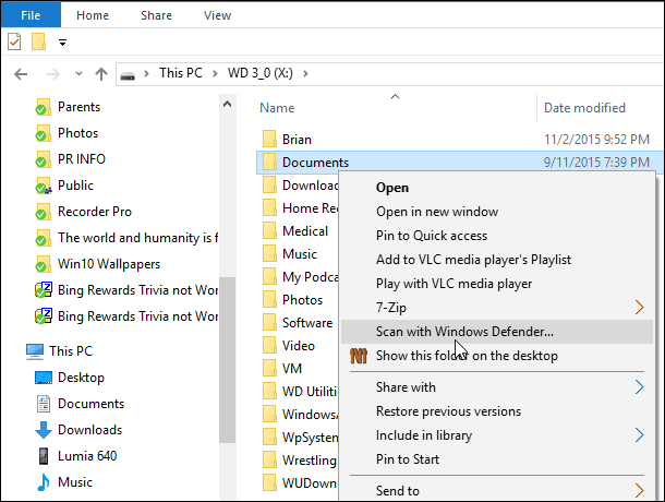 Skanuj pliki i foldery w poszukiwaniu złośliwego oprogramowania za pomocą Windows 10 Defender