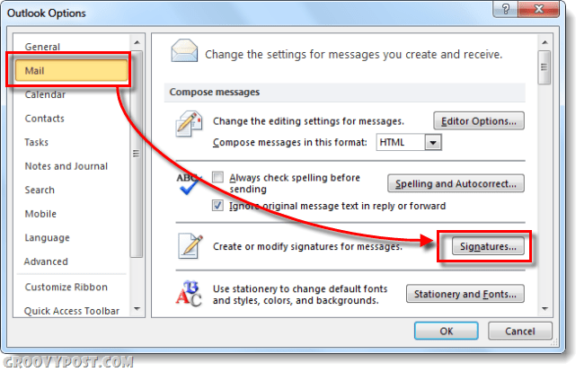 podpisy pocztowe w opcjach programu Outlook 2010