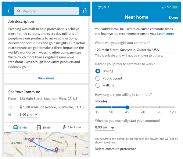 Członkowie LinkedIn mogą teraz wyświetlać szacowany czas dojazdu do pracy w typowym dniu roboczym od aktualnej lokalizacji ich urządzenia do ofert pracy opublikowanych na LinkedIn.