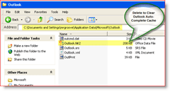Wyczyść pamięć podręczną Auto Complete Outlook - Windows XP