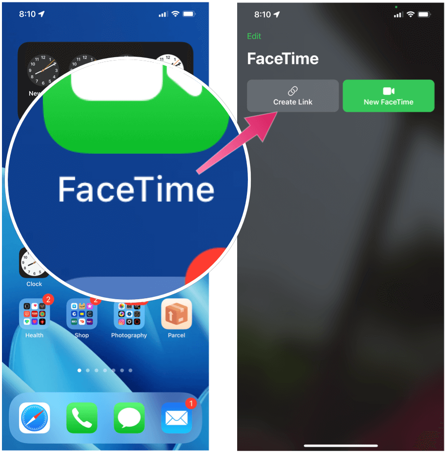 Wyślij czat FaceTime Zaproś FaceTime Utwórz link