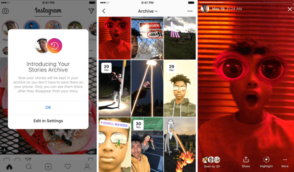 Nowe archiwum historii Instagrama automatycznie zapisuje wygasłe historie w prywatnej części profilu.