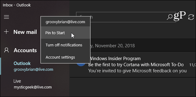 Przypnij e-mail Windows 10 Uruchom aplikację Mail
