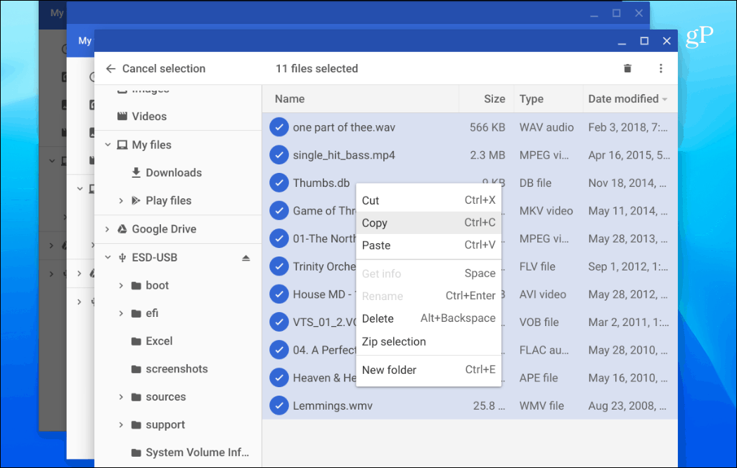 Skopiuj pliki Chromebook