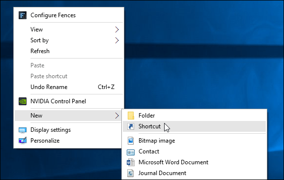 nowy skrót do systemu Windows 10
