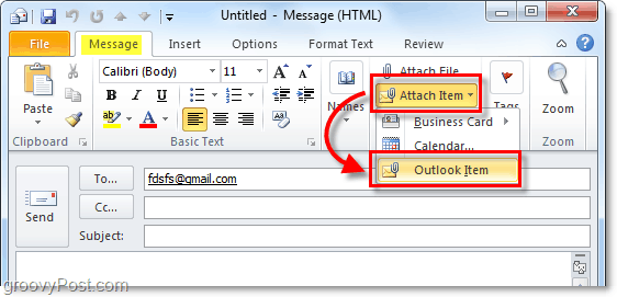 dołącz element programu Outlook do wiadomości e-mail