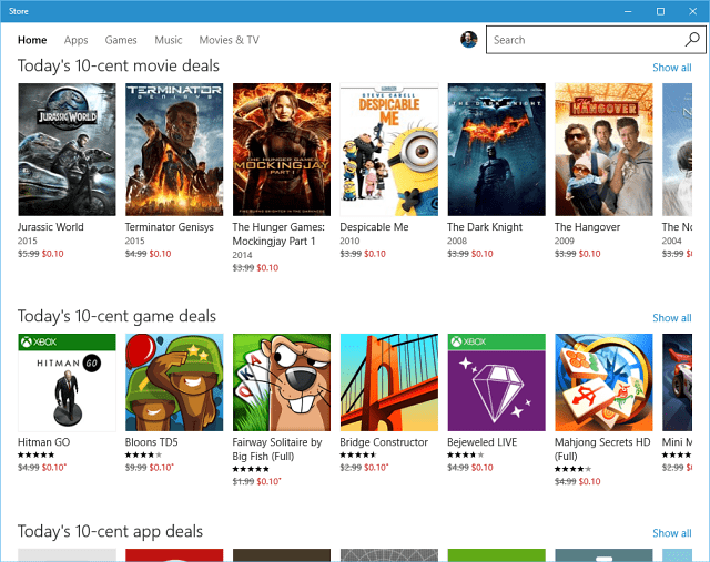 Oferty Windows Store 10 centów