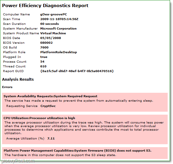 zobacz raport diagnostyki mocy dotyczący wydajności energetycznej w systemie Windows 7