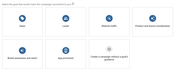 Jak skonfigurować kampanię reklamową YouTube, krok 4, wybierz cel reklamy YouTube, opcje celu kampanii