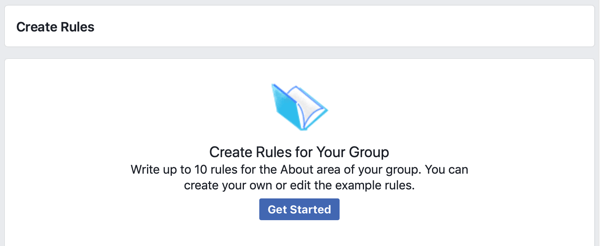 Jak ulepszyć społeczność grupy na Facebooku, opcja Facebooka, aby rozpocząć tworzenie reguł dla swojej grupy