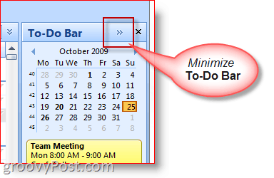 Pasek zadań do wykonania programu Outlook 2007 — minimalizuj