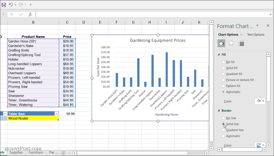  Menu opcji formatowania wykresu Excel