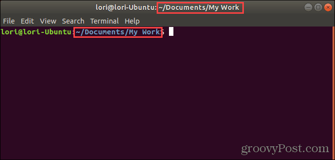 Okno terminala otwarte dla określonego folderu w systemie Ubuntu Linux