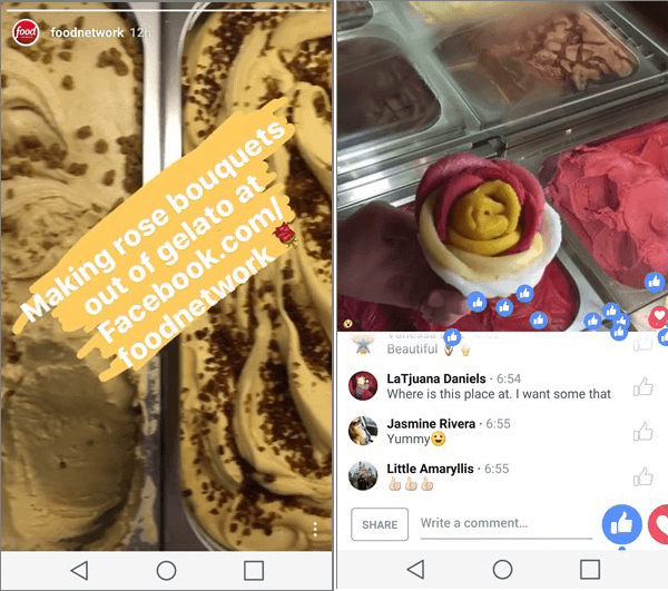 Instagram historie sieć żywności