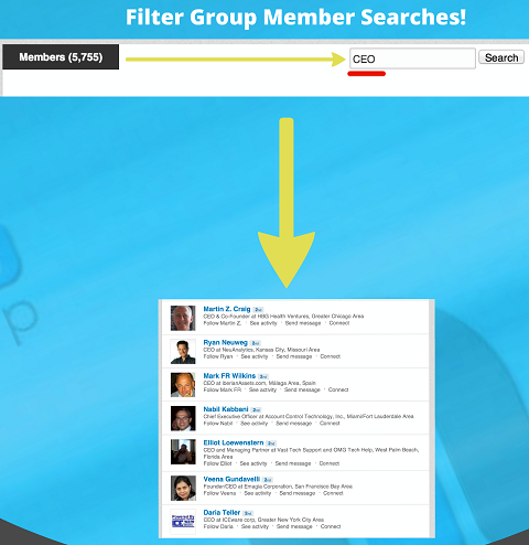 filtrowane wyszukiwanie członków grupy